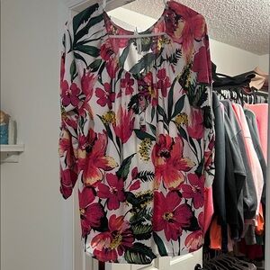 NY Collection Floral Blouse - Pink and Green — GENTLY  USED!